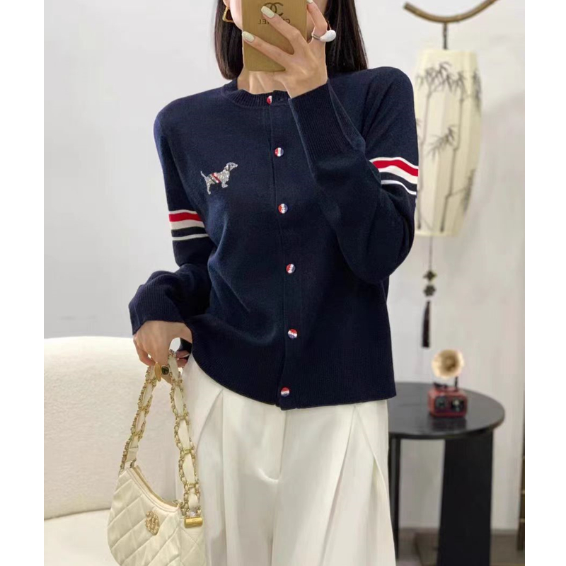 烫钻小狗tb风春秋季针织开衫长袖百搭羊毛衫08311