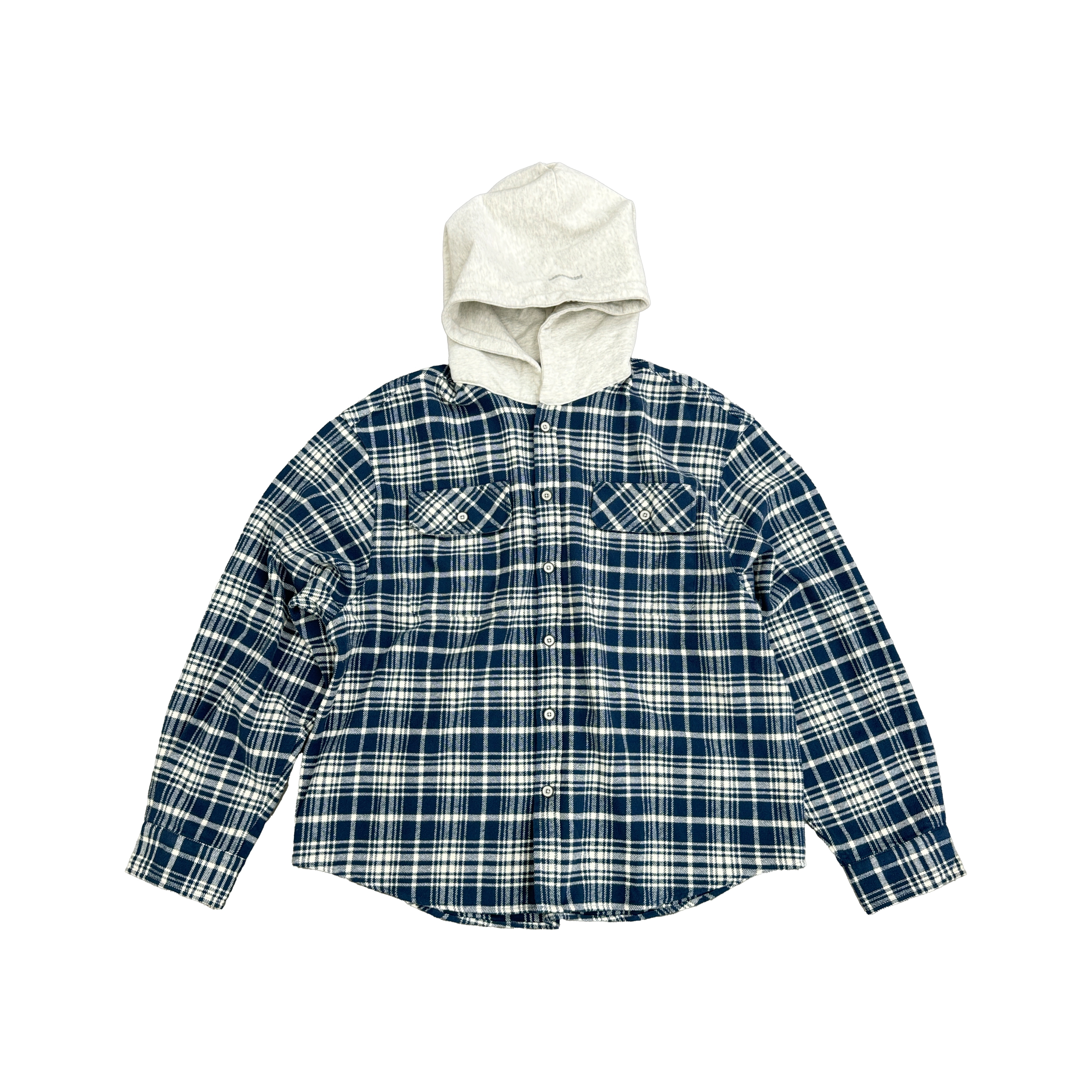 【林锦雄同款】haonanhuang 定制精纺法兰绒格纹衬衫连帽宽松外套