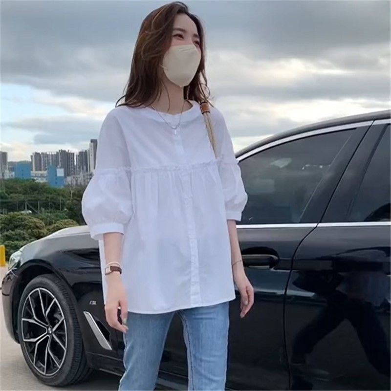 宽松白色衬衫女夏季设计感小众温柔系上衣法式高级感别致漂亮洋气