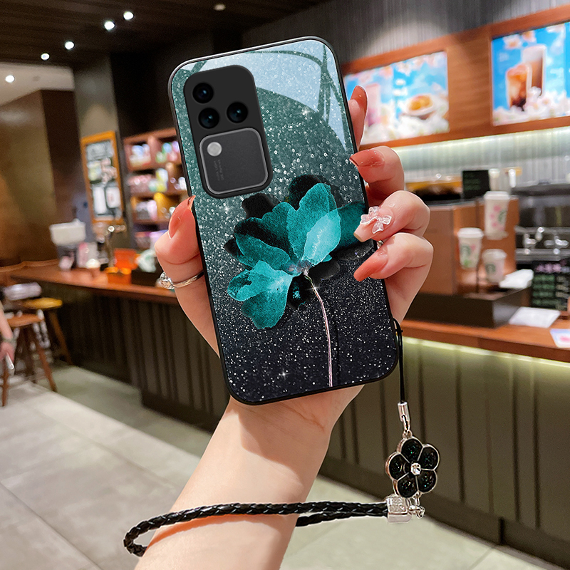 荧光花朵适用vivos18手机壳S18pro玻璃壳vivos18e女款挂绳超薄硅