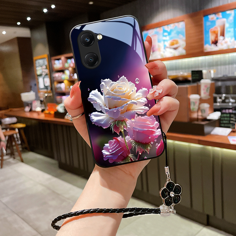 绽放玫瑰适用vivoy37手机壳玻璃壳女挂绳超薄硅胶全包镜头网红软