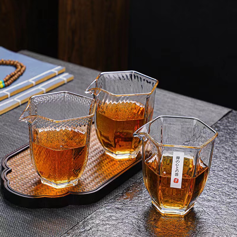 日式耐热玻璃公道杯茶道零配匀杯透明分茶器茶漏一体套装六角公杯