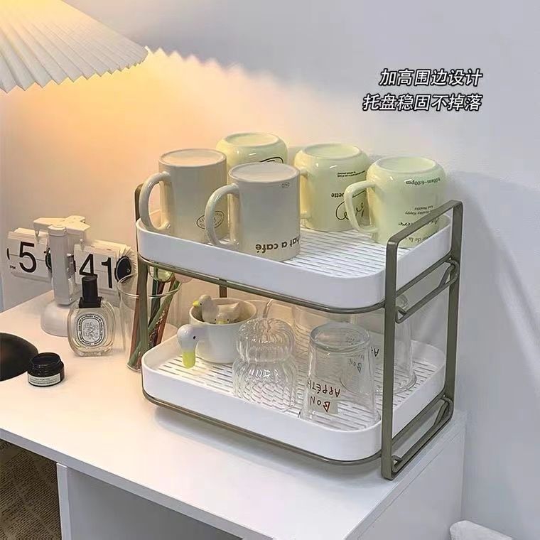 茶杯水杯沥水架双层托盘架子多功能厨房杯架家用杯子收纳置物架