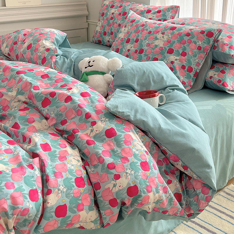 公主风纯棉全棉床上四件套儿童被套罩女孩床品宿舍床单三件套家纺