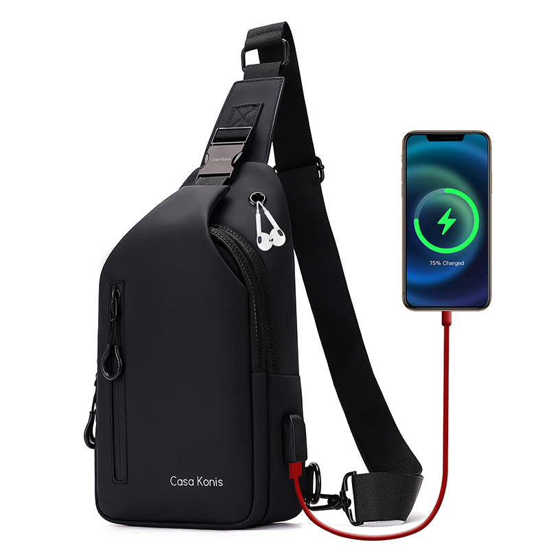 CASA KONIS新品男士单肩斜挎包时尚胸包通勤机能防水时尚休闲包