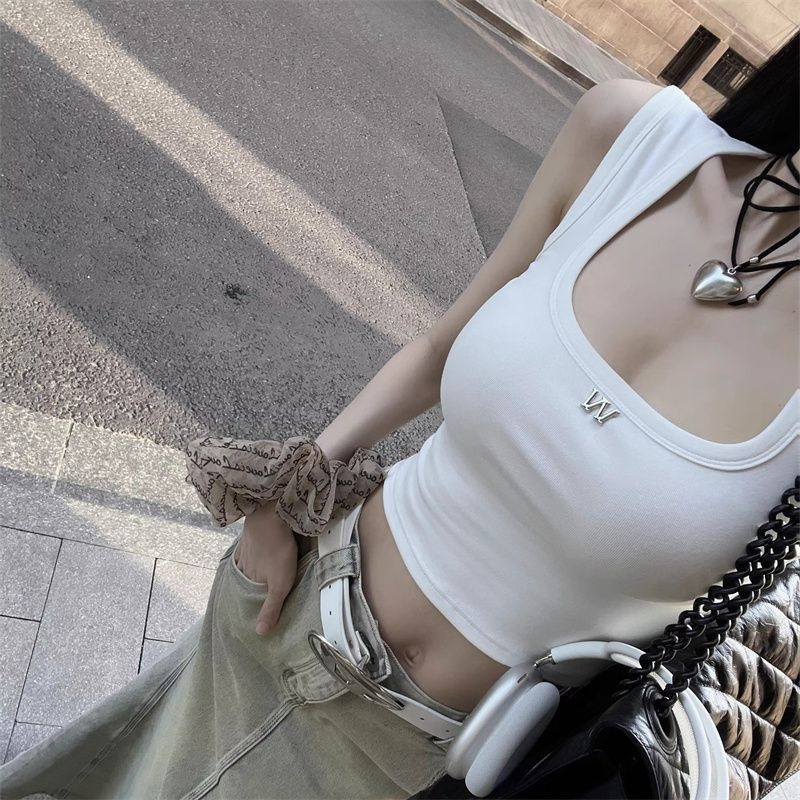 美式辣妹字母吊带背心女夏外穿修身遮副乳内搭带胸垫无袖工字上衣