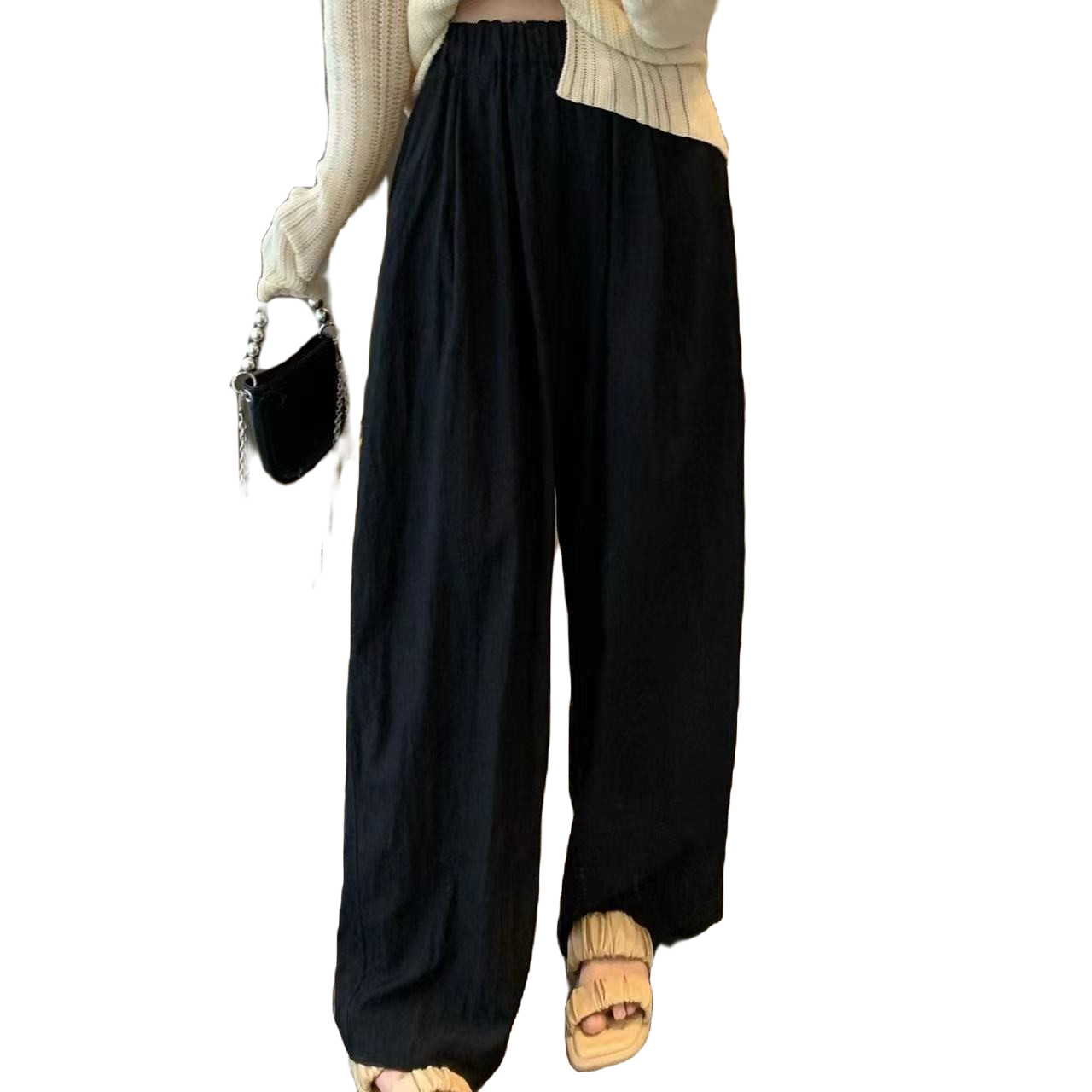 YE  FAN秋季白凉花时尚高腰休闲百搭显瘦宽松阔腿裤娜扎同款裤子