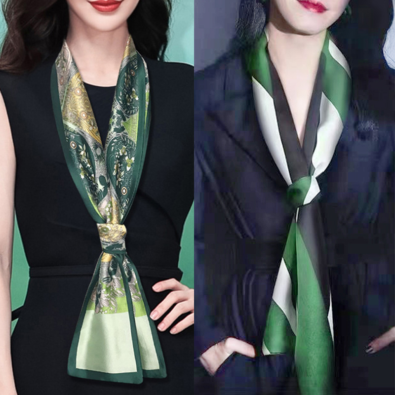 丝巾小长条女百搭衬衫春秋气质洋气时尚薄款2025新款绿色秋季围巾