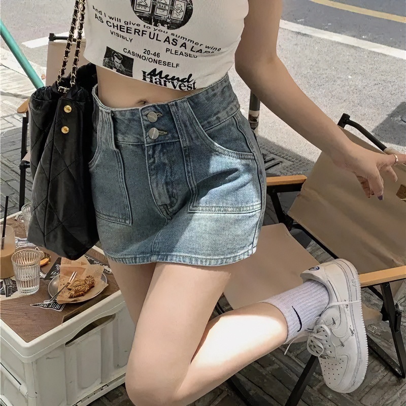 辣妹显瘦半身裙牛仔裙女装夏季a字裙短裙带内衬水洗复古高腰显瘦
