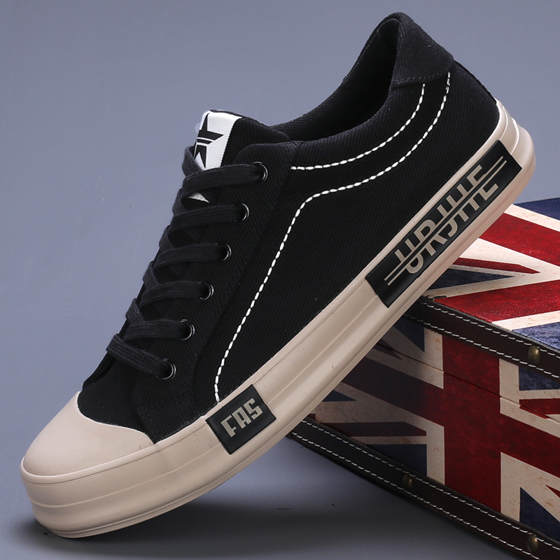 2025闪步秋季黑色男鞋时尚百搭潮流帆布鞋休闲风舒适低帮系带板鞋