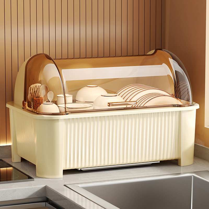 碗筷收纳盒放碗碟收纳架厨房家用多功能带盖沥水置物架碗柜收纳盒
