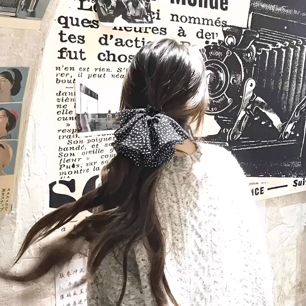 秋冬法式复古波点蝴蝶结抓夹小号半扎发马尾鲨鱼夹发夹气质发饰女