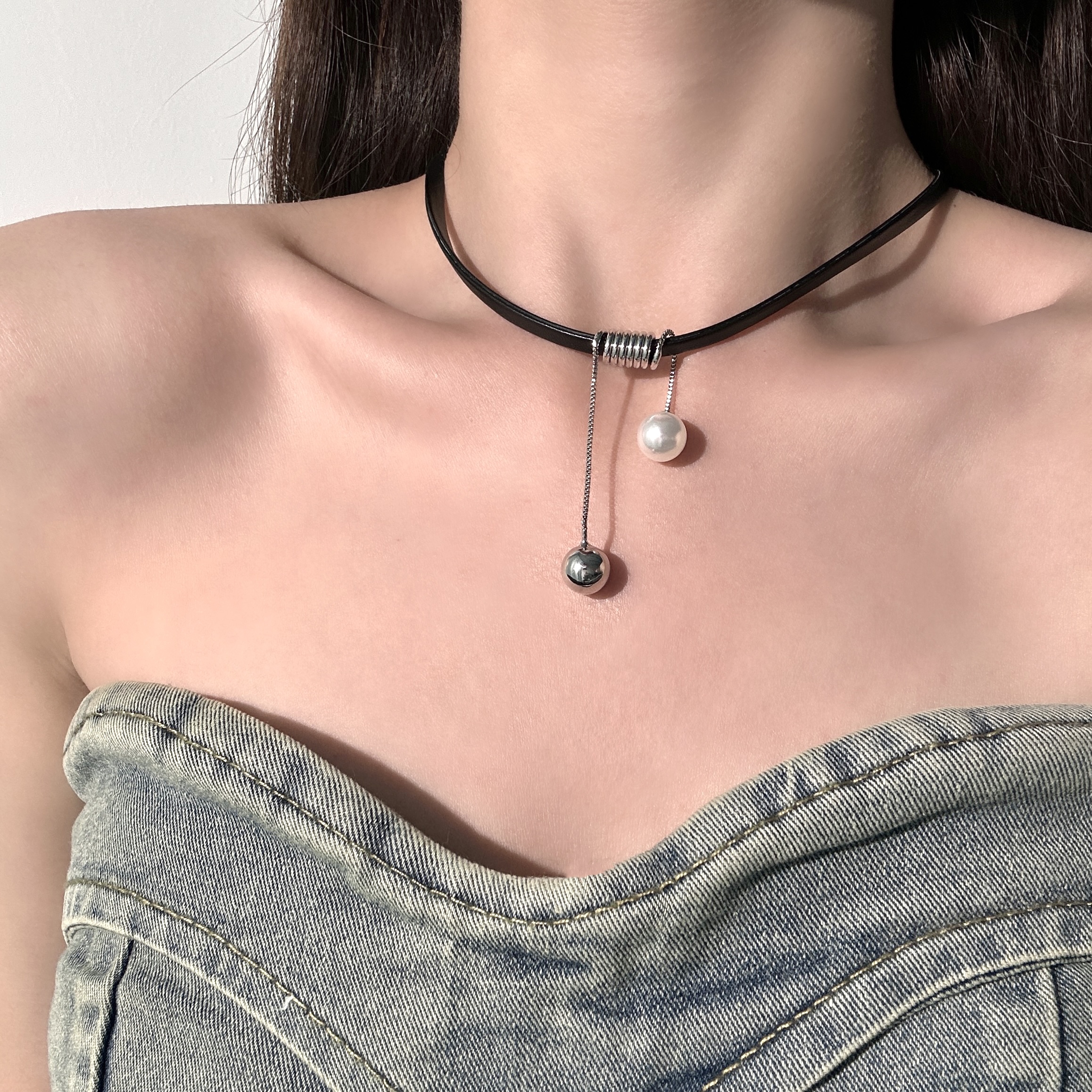 铜合金皮质项链 甜酷辣妹choker项圈高级感轻奢小众项链锁骨链女