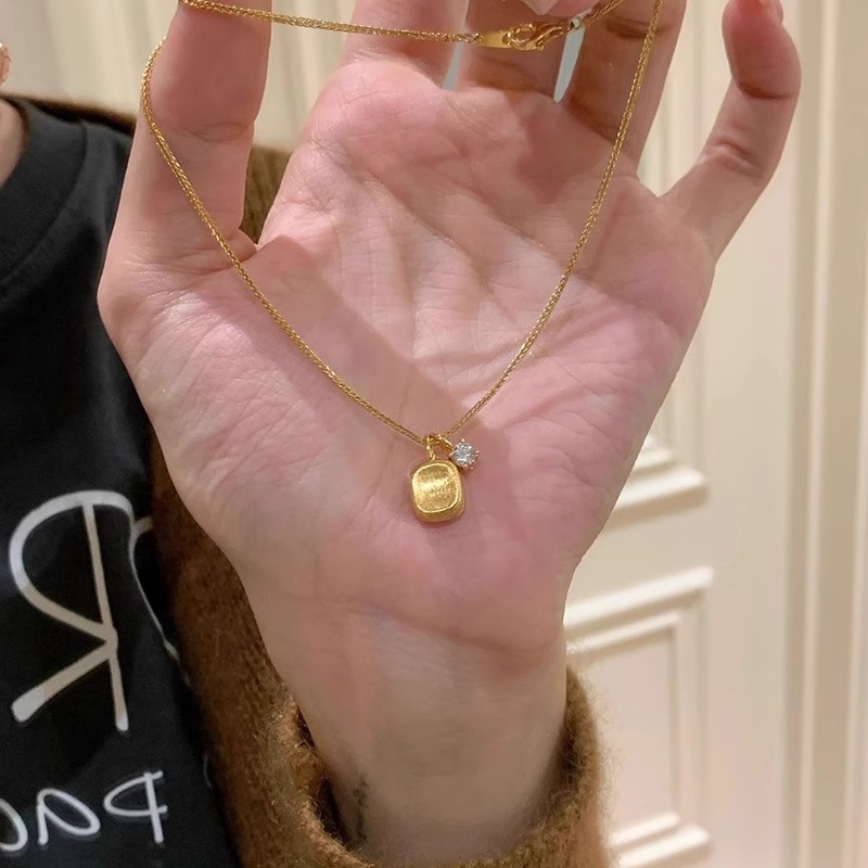 铜合金项链 金色拉丝小方糖项链高级感精致简约锁骨链秋冬毛衣链