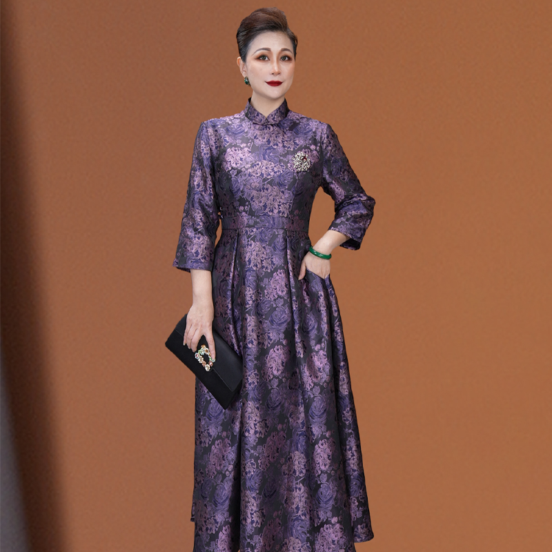【思琪精选】紫藤锦瑟 气质长款中国风改良旗袍连衣裙春季新款24601
