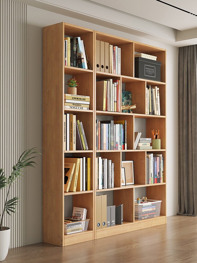 全实木格子多层书架落地置物架简约书柜客厅靠墙收纳柜展示柜桌子