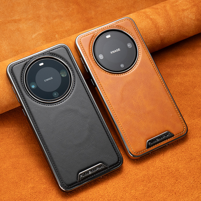 适用于华为Mate70Pro+纯色皮纹磁吸手机壳高档商务Mate60全包防摔