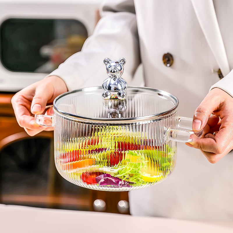 约启电陶炉直烧高硼硅汤锅微波炉用耐高温泡面碗带盖透明奶锅玻璃