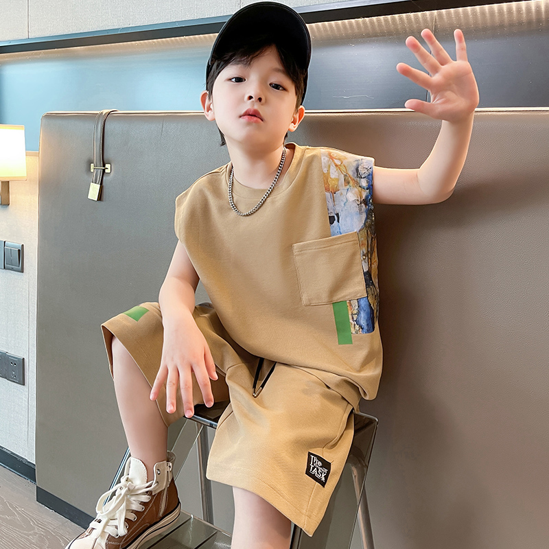 男童夏装套装2024新款3-12岁儿童夏季无袖背心15岁两件套运动夏款