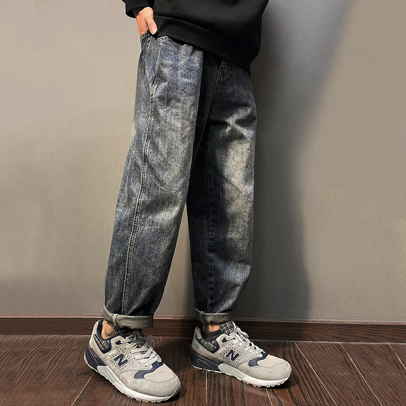 重头来过日系复古牛仔裤男美式潮牌宽松百搭拖地阔腿长裤子男款