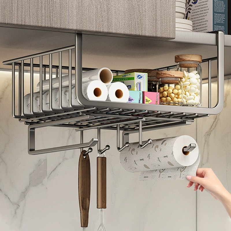 厨房纸巾架免打孔橱柜用纸挂架子家用懒人抹布卷纸保鲜膜袋收纳架