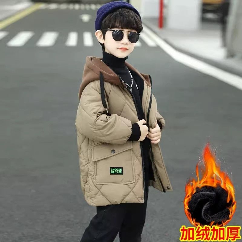 儿童棉衣加绒加厚中长款2024冬装棉宝宝儿童炸街外套男孩派克棉袄