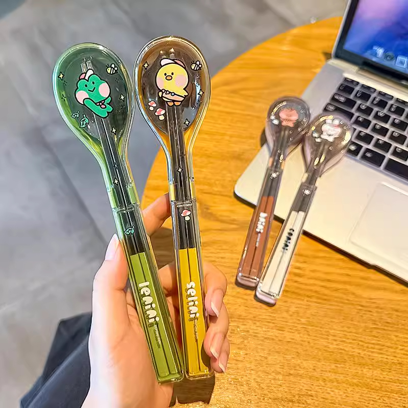 304不锈钢筷子勺子可爱学生个人专用便携外带一人一筷上班筷子盒