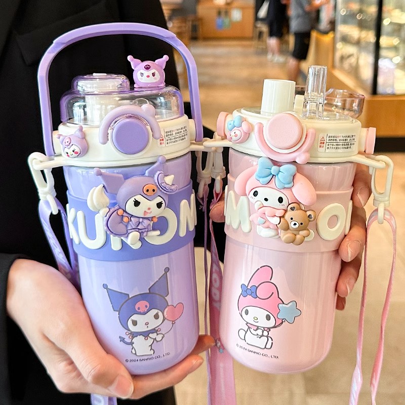 奇怡库洛米保温杯吸管女生高颜值大容量双饮水杯学生上学专用杯子