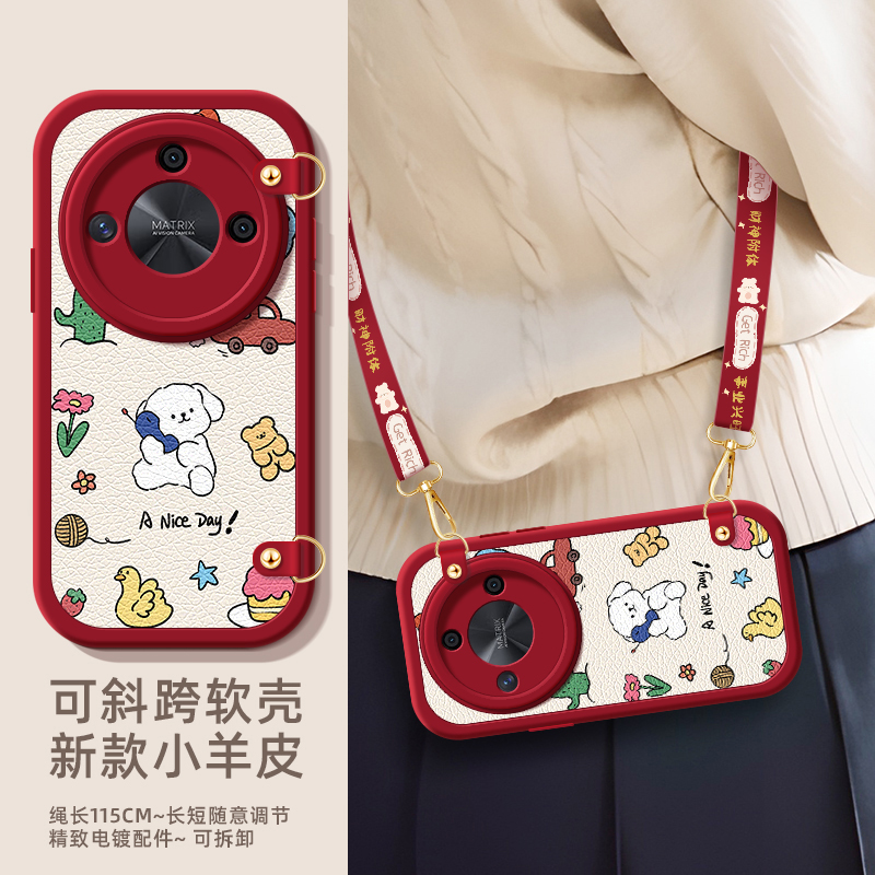 通话狗狗荣耀X50手机壳华为荣耀x40/40i保护套X30GT斜挎挂绳x20se