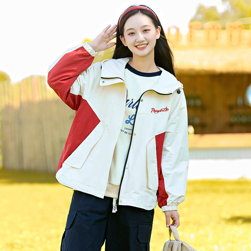 初中生外套少女大童春秋季新款高中学生休闲风衣夹克秋装撞色拼接