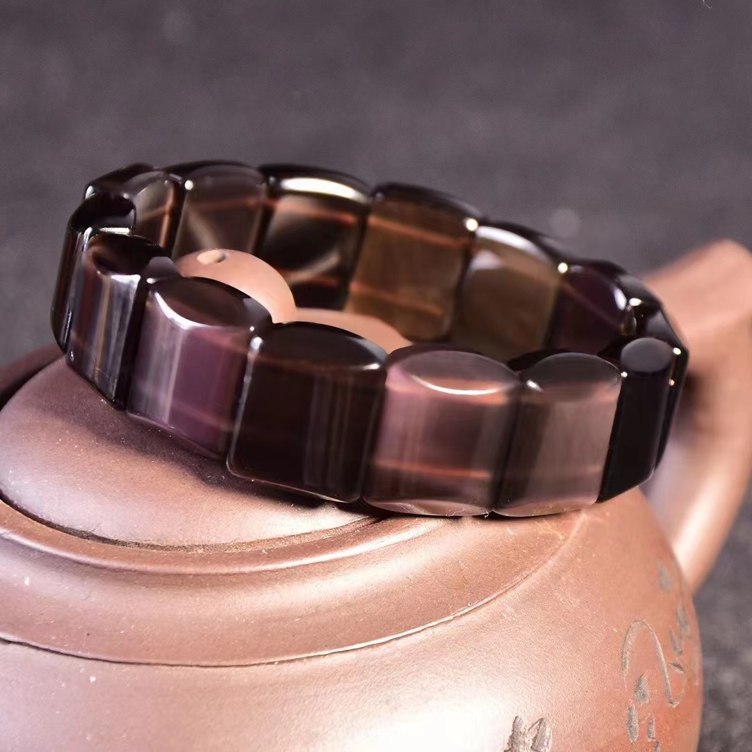 晶妃恋天然黑曜石手牌男手排男女款情侣手串送人男士手链冰透