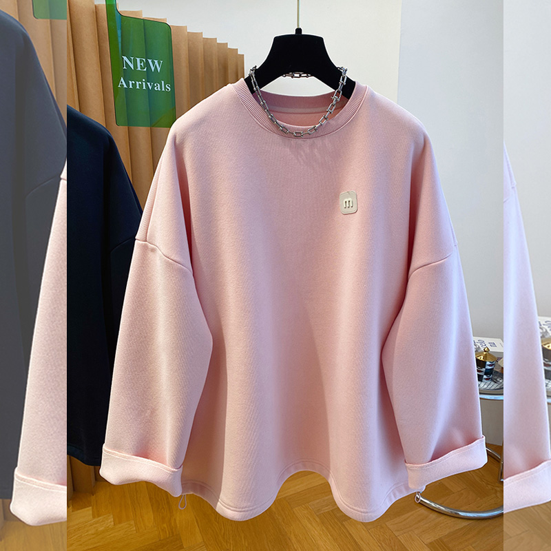 秋冬新款加绒加厚保暖圆领卫衣女大版宽松亮色上衣休闲百搭爆款潮