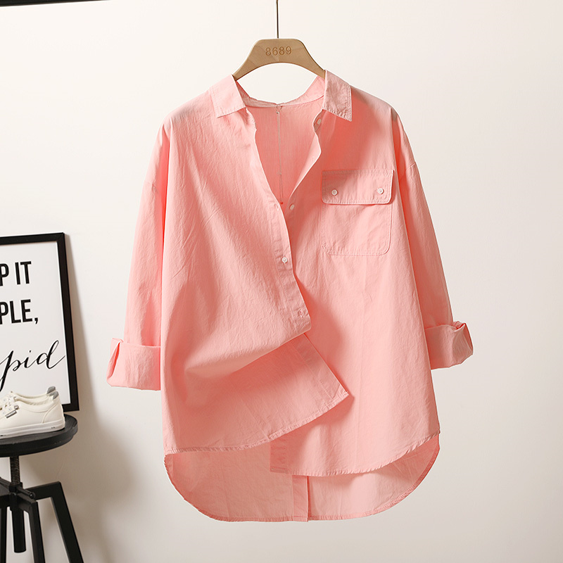 设计感小众休闲大码宽松百搭衬衫女春季新款纯色洋气百搭衬衣上衣