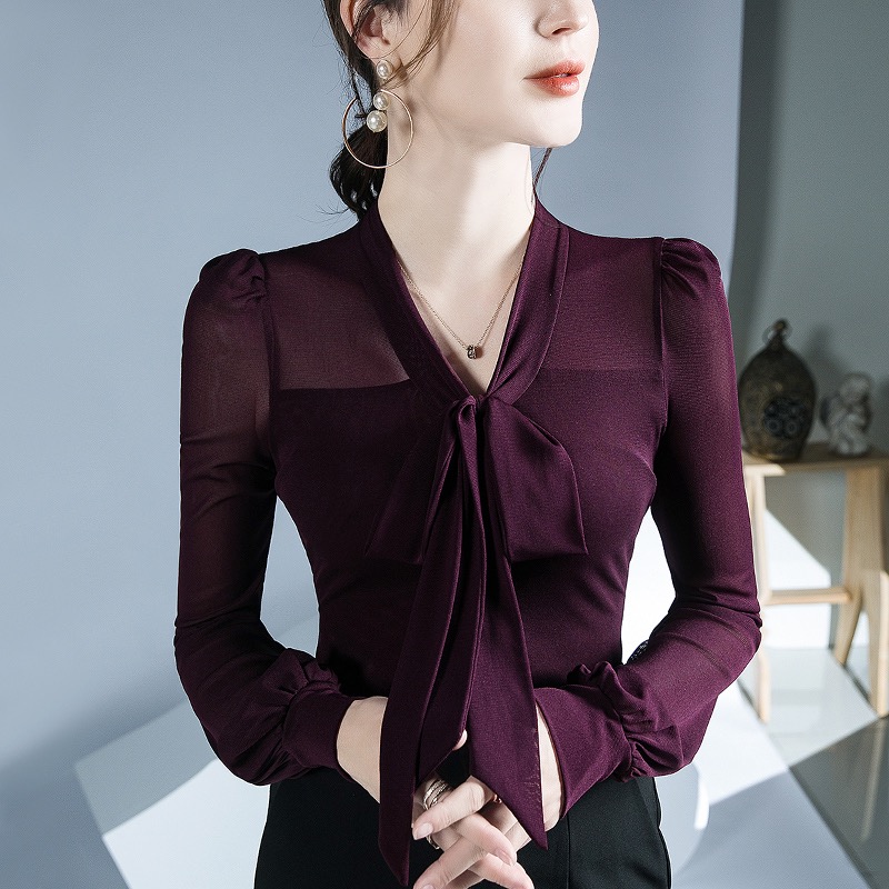 【粉丝专属】A500衬衫女长袖2025春装新款网纱打底衫法式时尚上衣