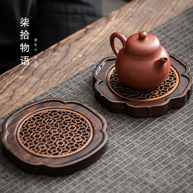 黑檀木壶承合金片小型干泡盘家用壶垫茶道配件养壶茶托杯垫简约