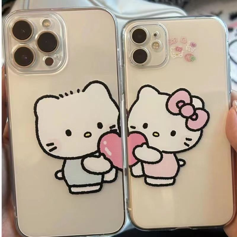 情侣爱心KT猫适用苹果16/15手机壳VIVO小米OPPO透明华为荣耀一加
