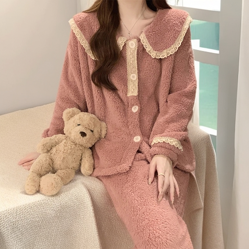 2025新款秋冬季睡衣女士可外穿加绒加厚法兰绒家居服套装保暖女款