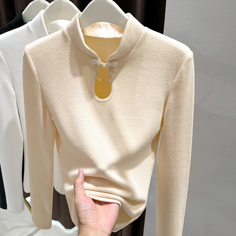 秋冬爆款德绒打底衫加绒保暖内搭双面磨毛时尚洋气减龄修身上衣女