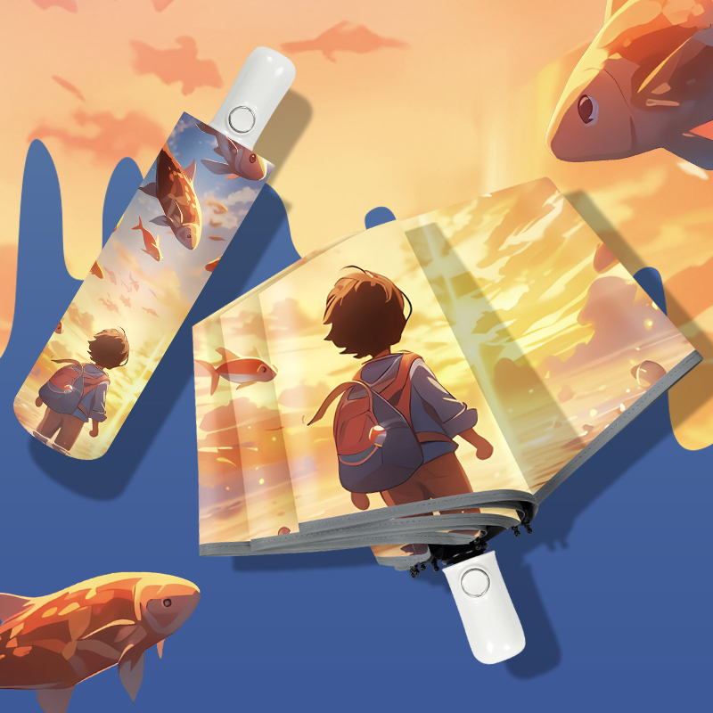 安全节节收防回弹雨伞小学生晴雨两用自动折叠防晒防紫外线儿童伞