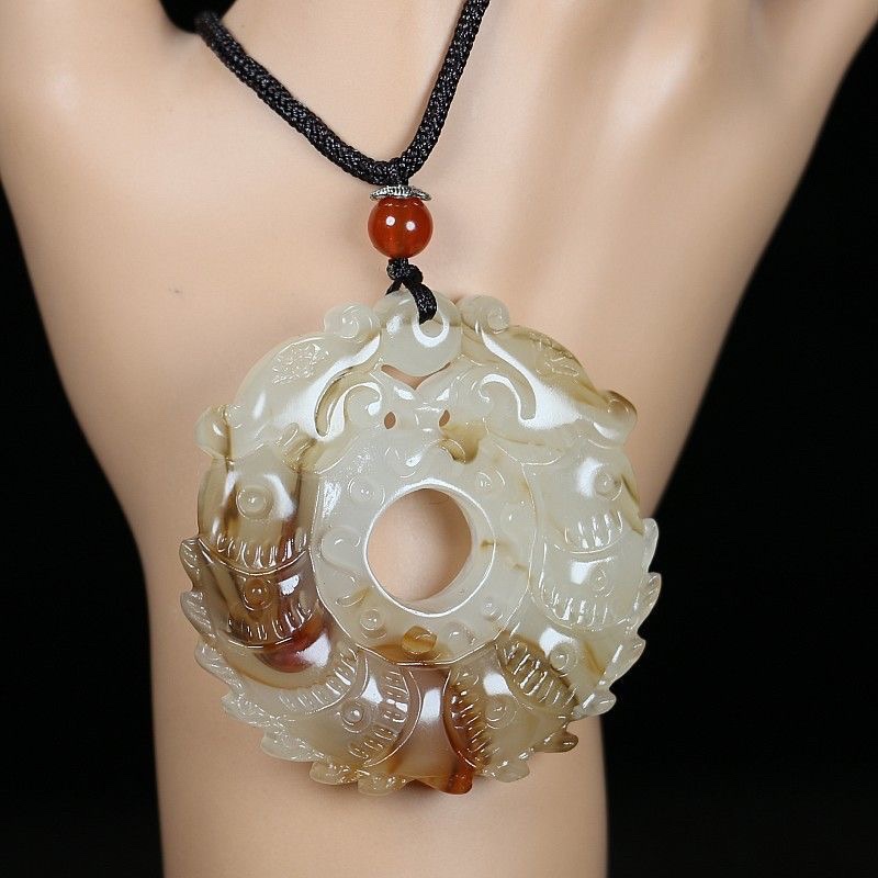 新款双龙和氏璧双面吊坠复古平安扣男女款挂件挂坠 手工雕刻项坠