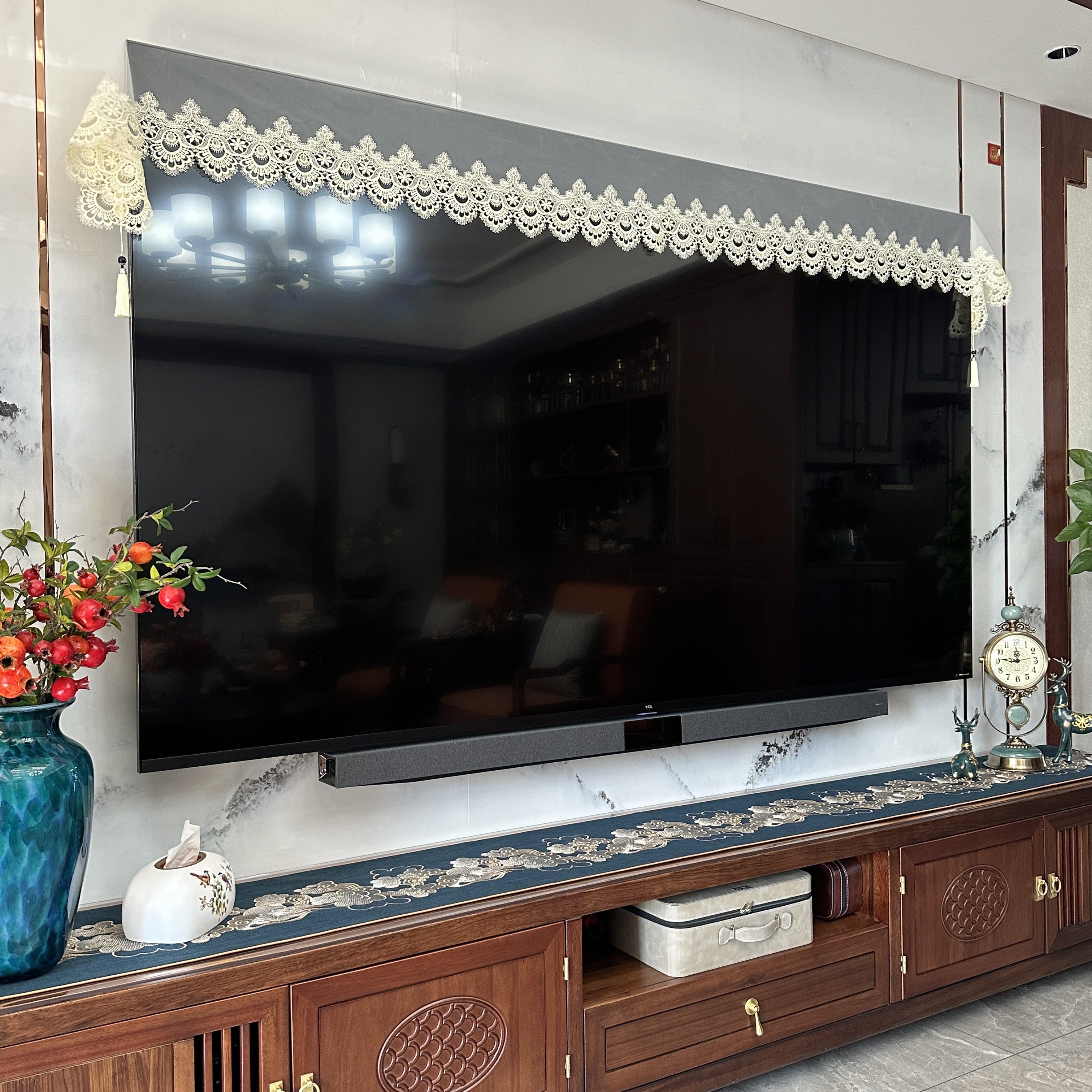 展翼 【40宽】高档欧根纱 手工电视机盖巾 凤尾花边 桌旗