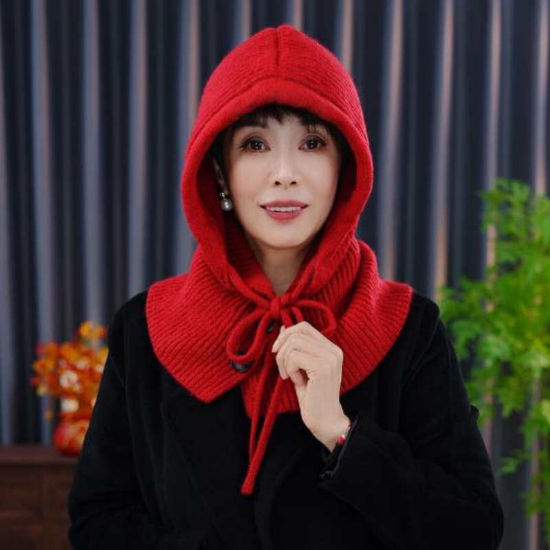 针织克拉克拉法帽带纽扣围脖一体包头帽女秋冬季韩版保暖护耳帽子