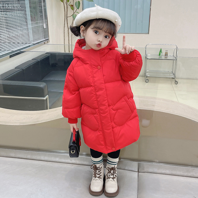 女童羽绒服中长款加厚2025新款洋气冬季宝宝儿童长款羽绒服过膝潮