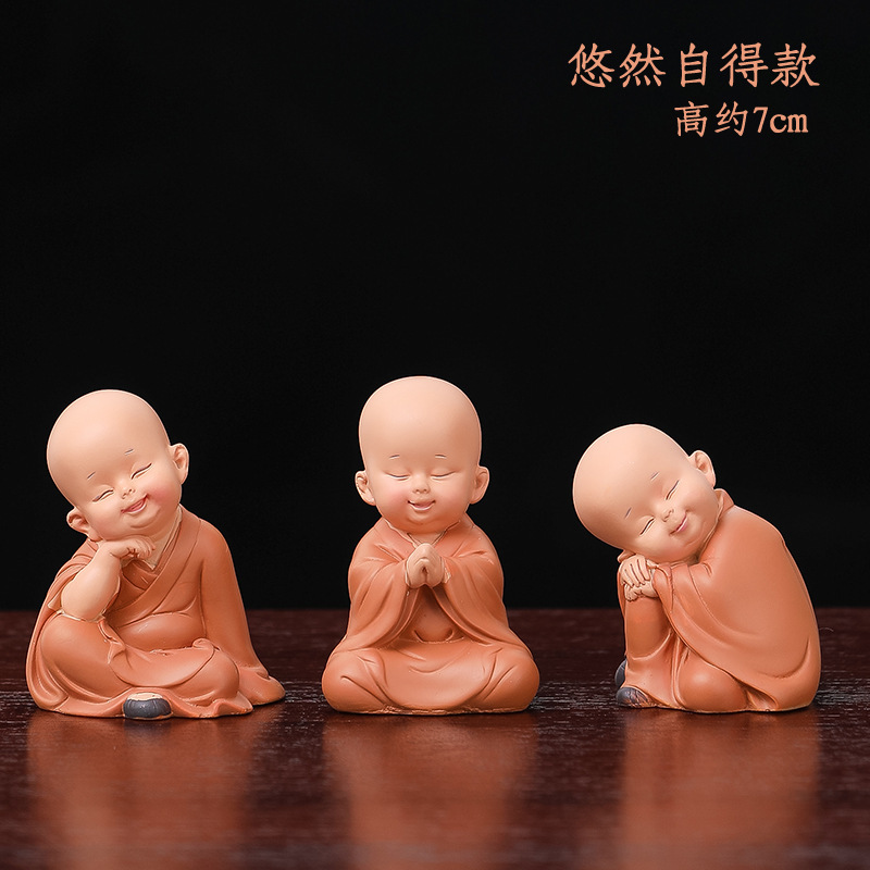 小沙弥小和尚摆件禅意盆景迷你佛系人物汽车载客厅茶桌装饰品一休