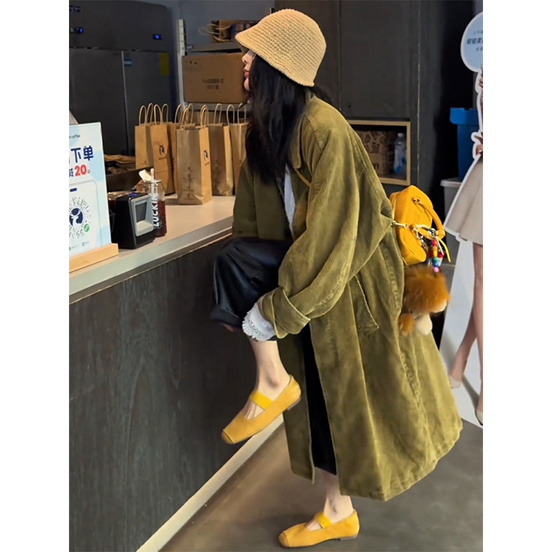 韩版百搭宽松POLO领灯芯绒外套欧洲站2025冬季新款休闲纯色上衣潮