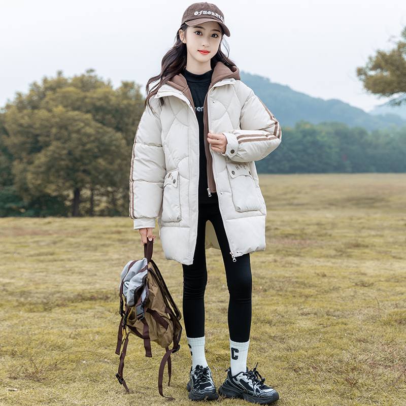 女童棉服冬装2025新款洋气中长款儿童大童棉衣冬季加厚棉袄外套潮