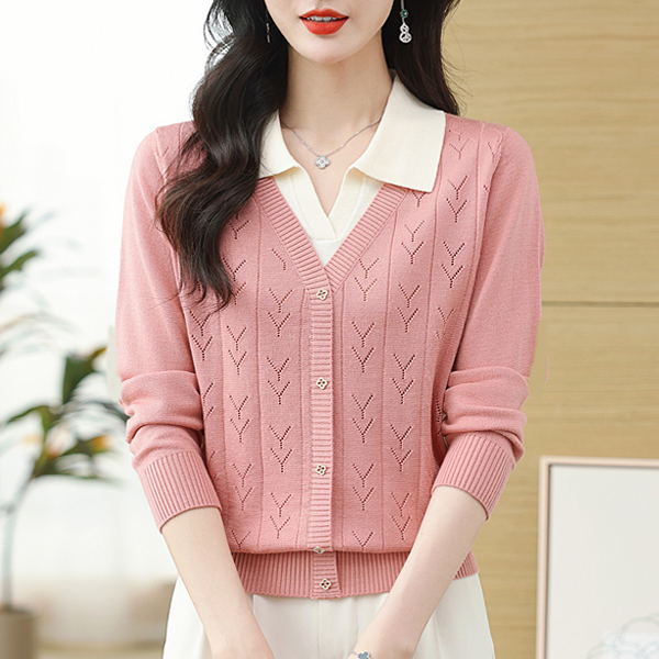 洋气春秋新款POLO领套头长袖宽松百搭显瘦高档毛衣女针织衫妈妈装