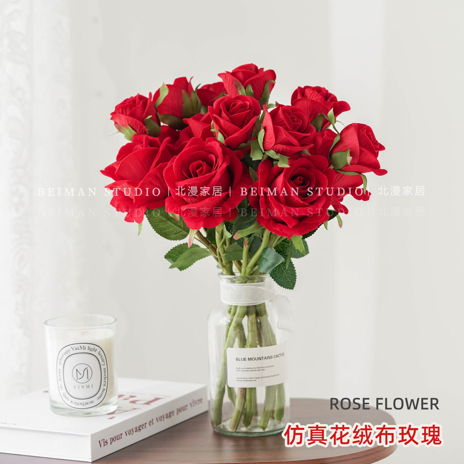 假花高级感仿真花高档绒玫瑰单支绒布红玫瑰情人节玫瑰花家居装饰