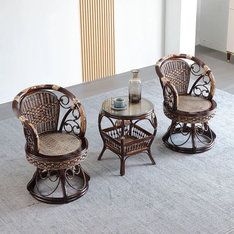 藤椅三件套真藤手工藤编阳台转椅茶桌椅子客厅家用休闲喝茶靠背椅
