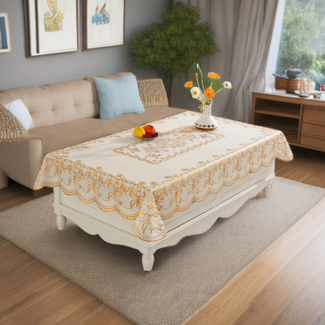90*140烫金花纹家用PVC桌布防水防油防烫免洗长方形桌布欧式台布